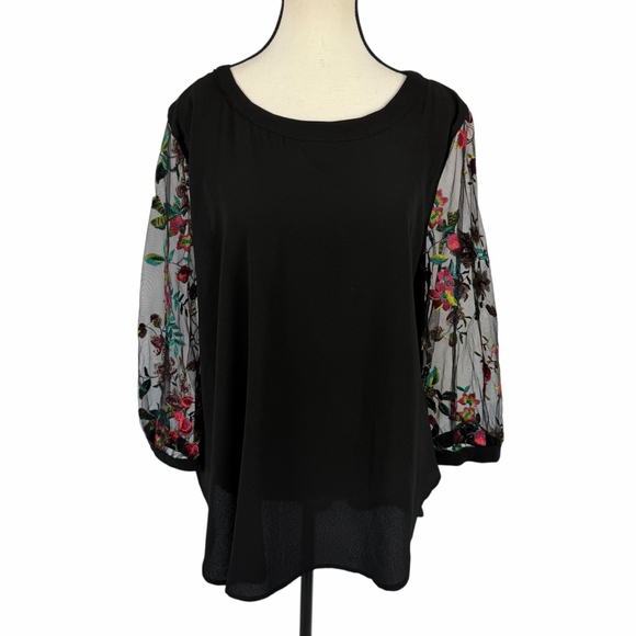 Black Blouse M Floral Boho Whimsigoth Fairy Lace Sheer Festival Cottagecore USA - Picture 2 of 12